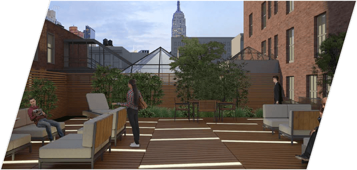 A newly-constructed private roof-top terrace is available for the sixth floor tenant