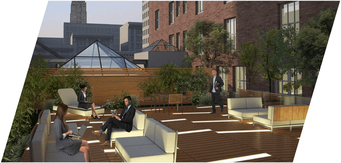 A newly-constructed private roof-top terrace is available for the sixth floor tenant