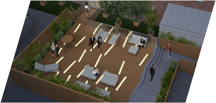 A newly-constructed private roof-top terrace is available for the sixth floor tenant